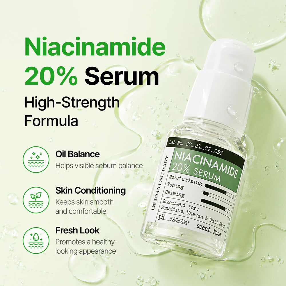 DERMA FACTORY watery texture close-up showing lightweight absorption benefit for oily skin