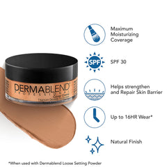 Dermablend open jar close-up highlighting smooth cream and pigment payoff