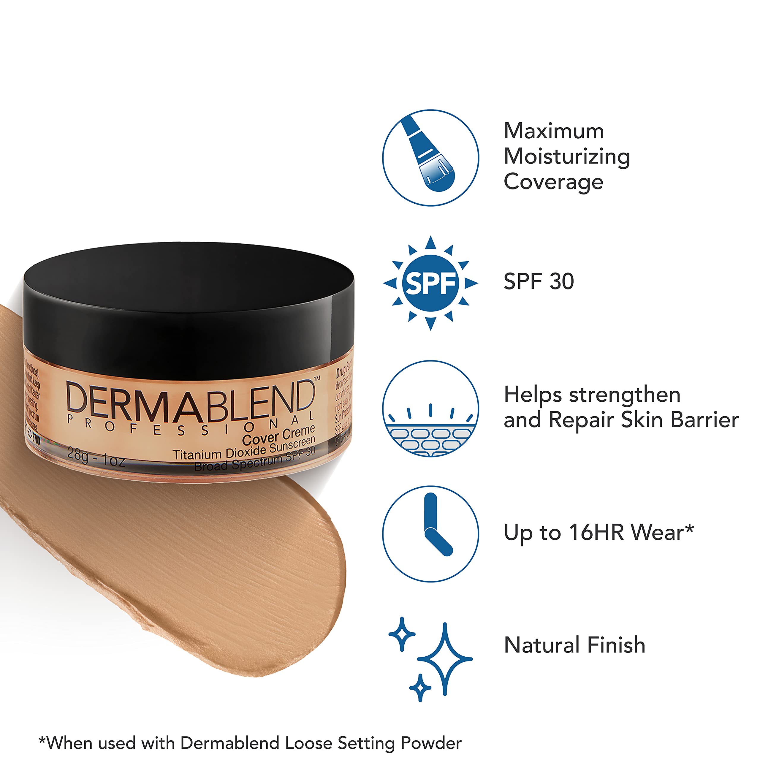 Dermablend cover crème swatches on arm demonstrating shade match options