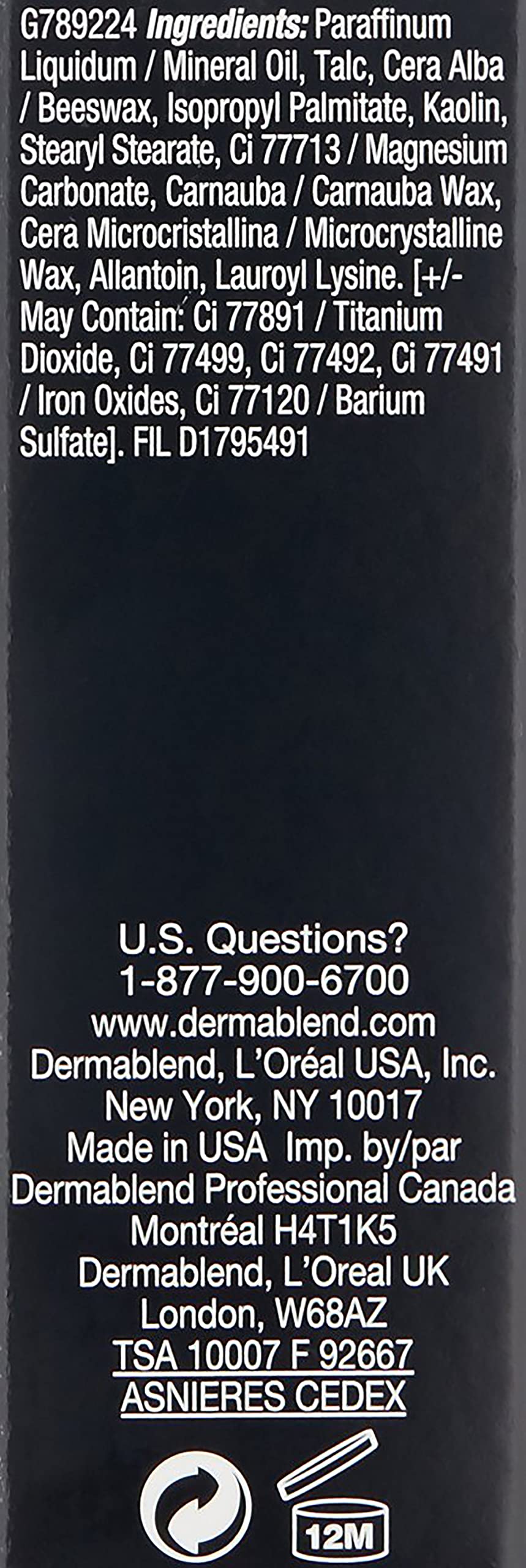 Dermablend label close-up highlighting ingredient transparency and safety