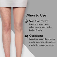 Dermablend legs in a beach setting showing confidence and even skin tone benefit