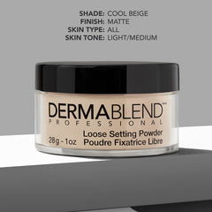 Dermablend powder application with brush demonstrating matte, shine-control benefit