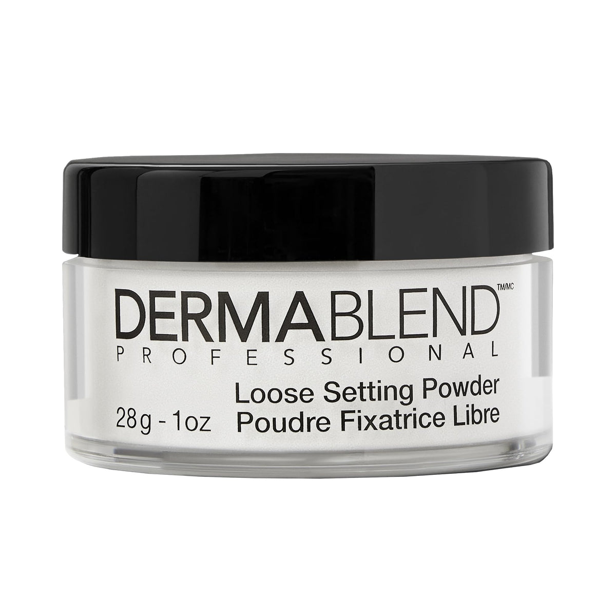 Dermablend jar front view showing translucent powder and packaging benefit