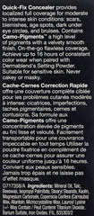 Dermablend Quick Fix packaging label close-up highlighting ingredient claims