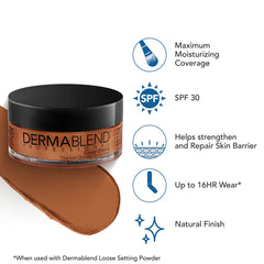 Dermablend shade swatch on arm showing 65W Golden Bronze natural match benefit