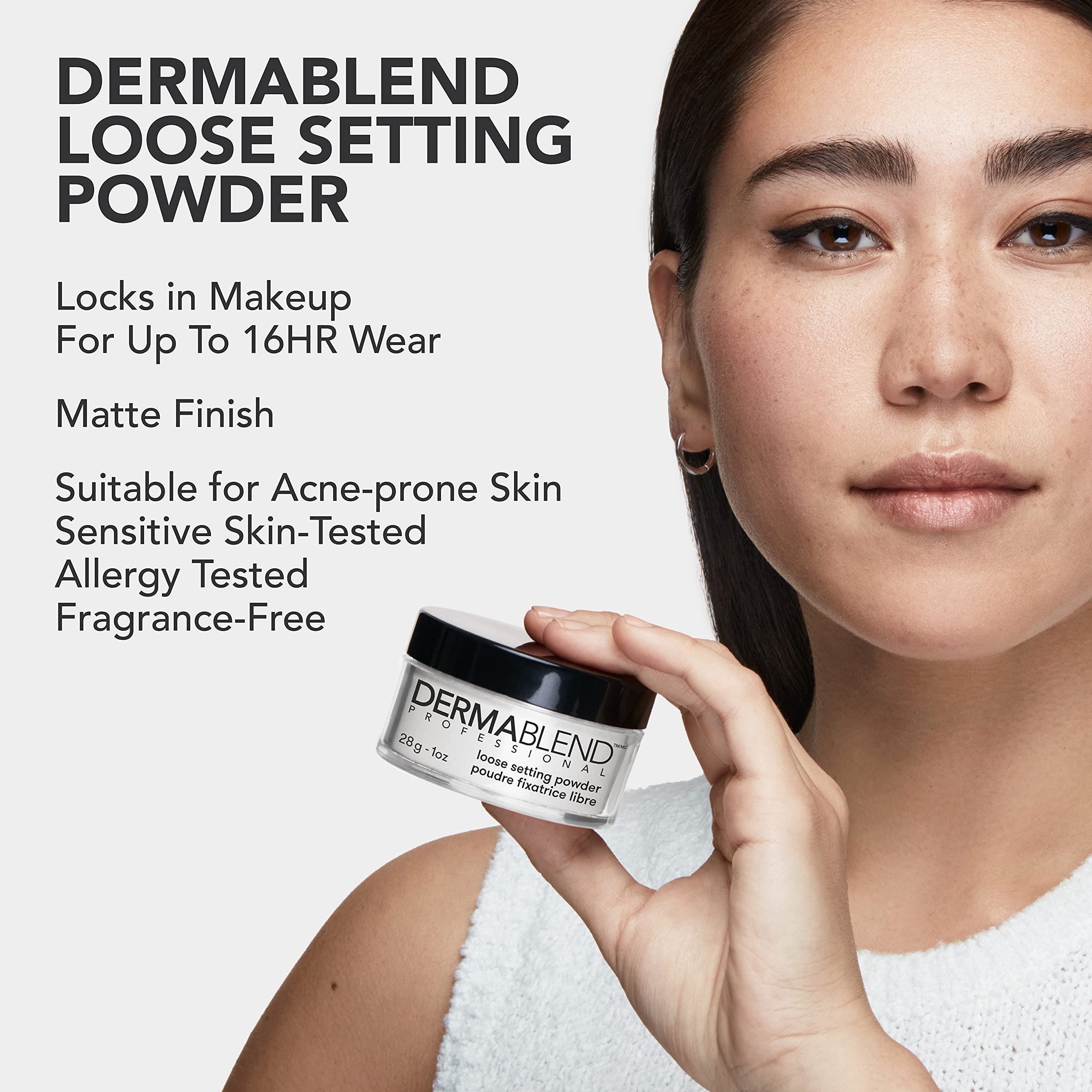 Dermablend setting powder under-eye use showing longer-wear benefit