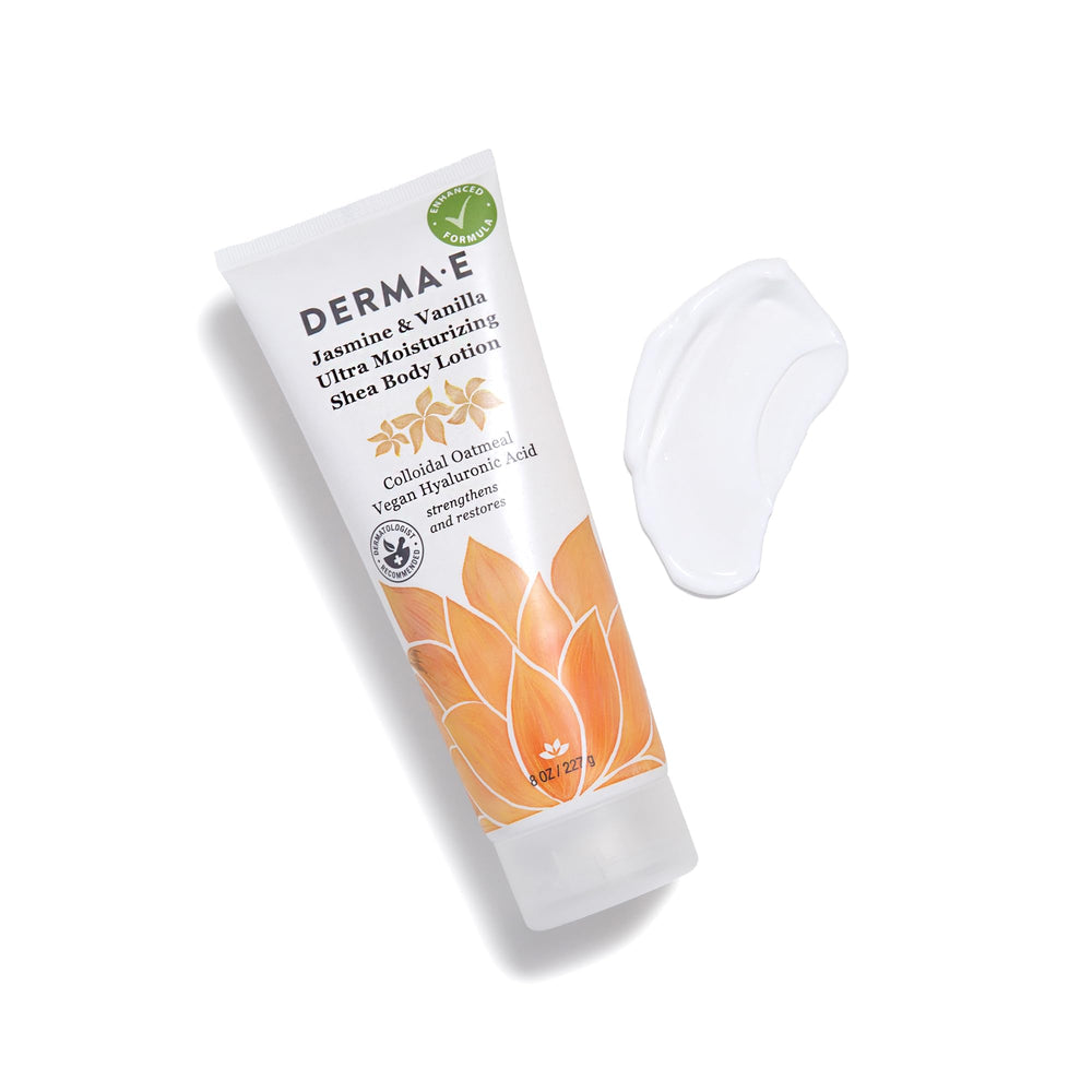 Derma E bottle label close-up showing ingredient transparency and clean formula benefit