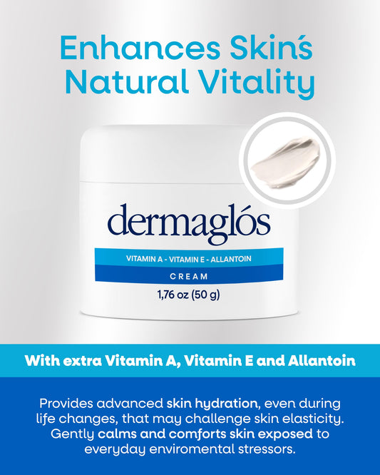 Dermaglós cream texture close-up highlighting smooth consistency and quick absorption