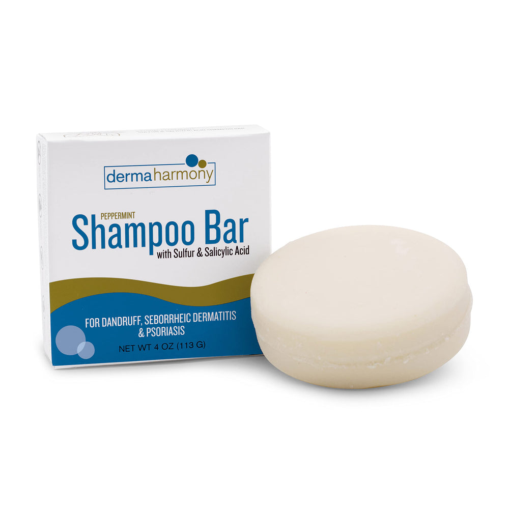 Dermaharmony front packaging showing 4 oz shampoo bar and benefits