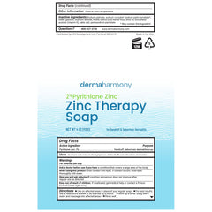 Dermaharmony label close-up listing 2% pyrithione zinc and usage details
