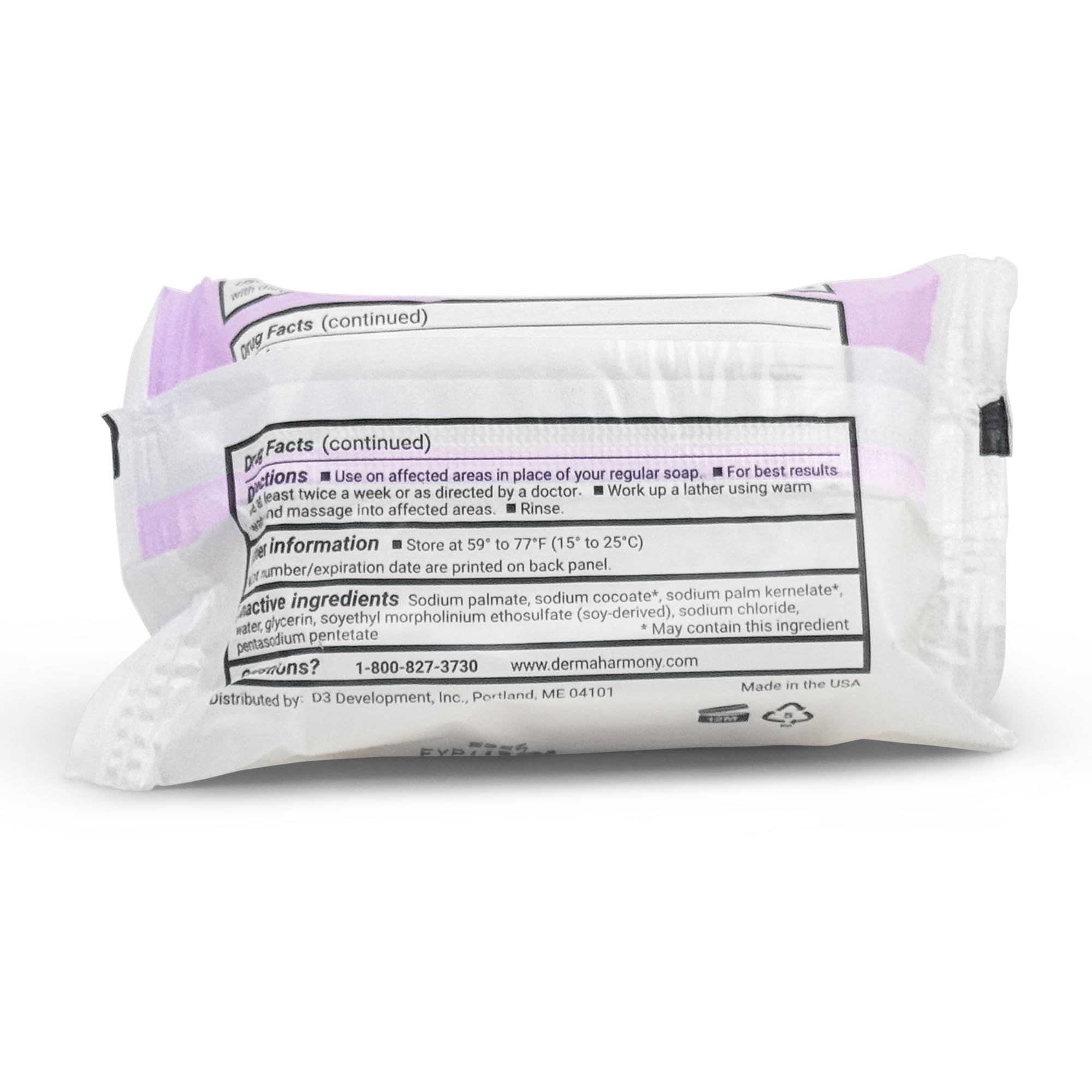 Dermaharmony bar beside ruler showing 4 oz size and travel-friendly benefit