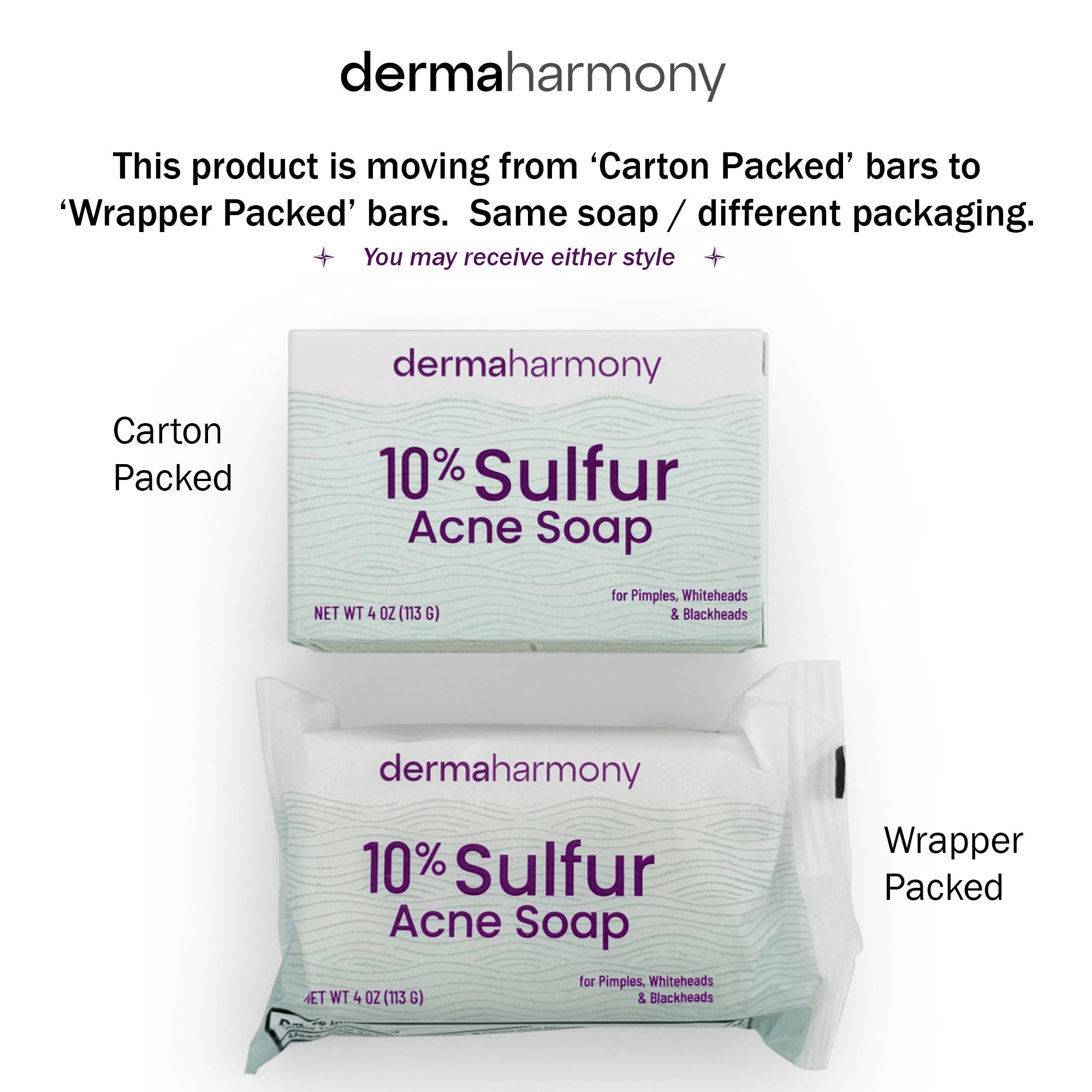 Dermaharmony sulfur bar side label showing ingredients and usage directions