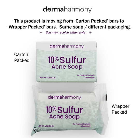 Dermaharmony sulfur bar side label showing ingredients and usage directions