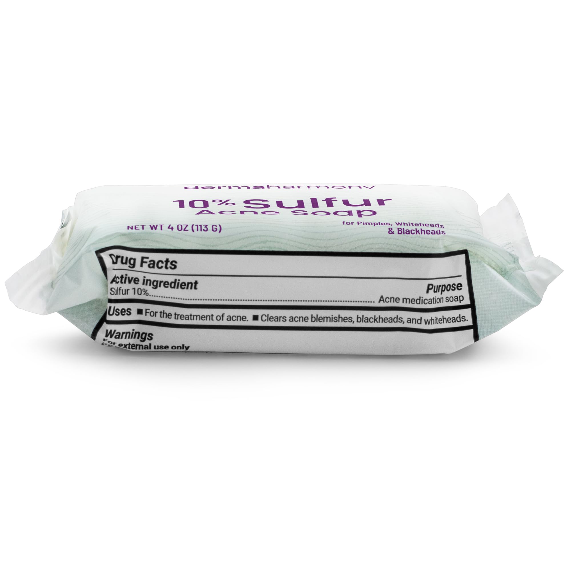 Dermaharmony sulfur bar texture close-up showing dense soap grain for exfoliation