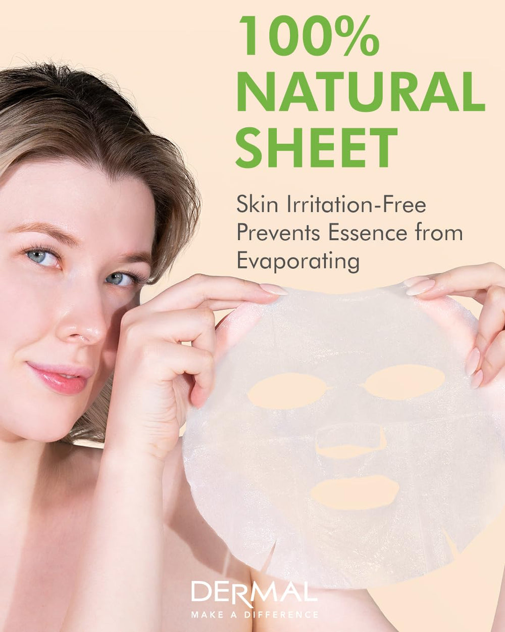 DERMAL mask worn by model in relaxed setting showing soothing post-sun comfort benefit