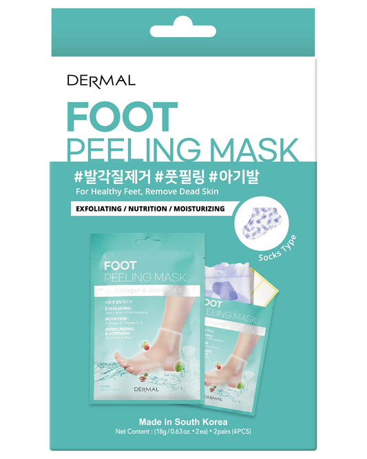 DERMAL front packaging showing two foot peel sock masks and product name
