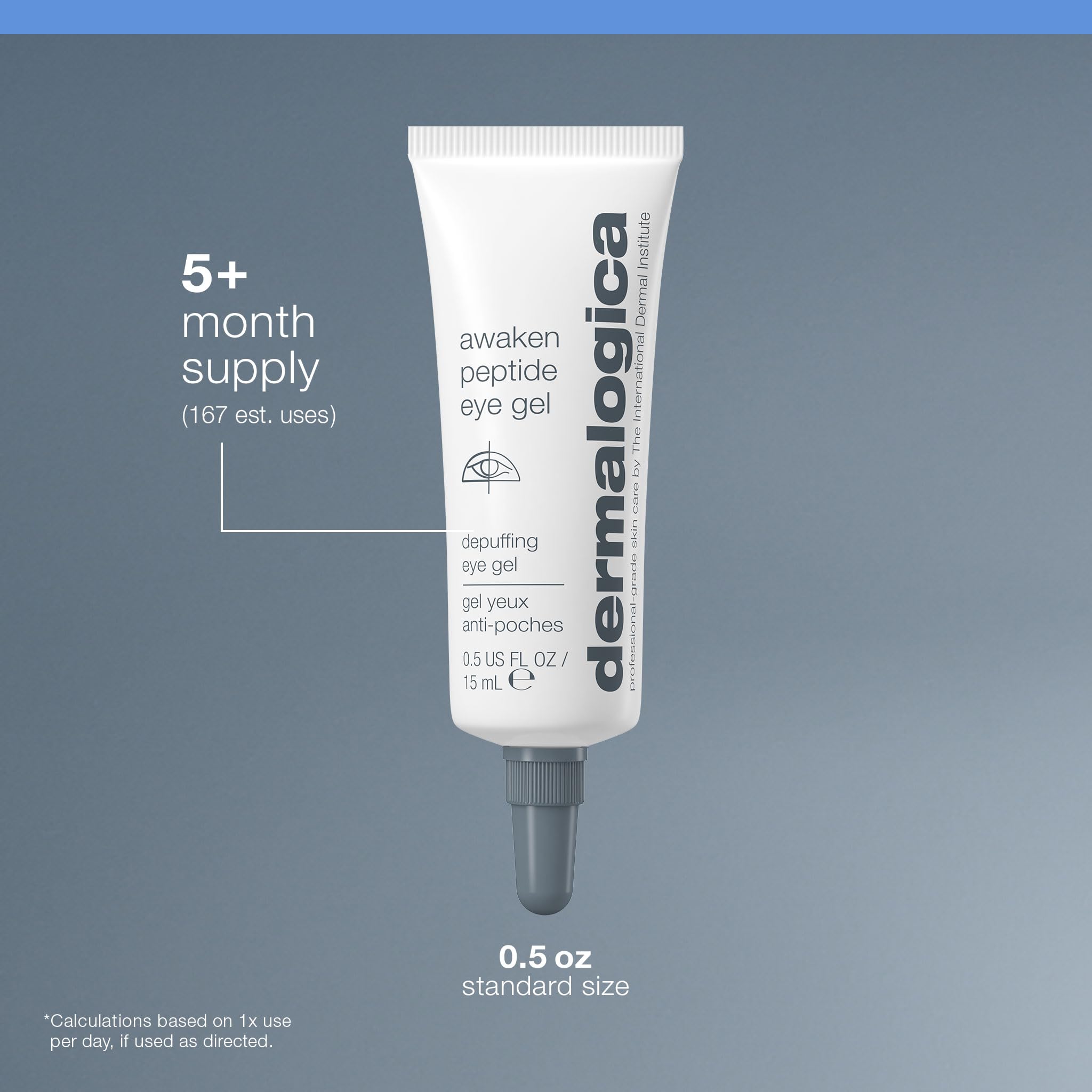 Dermalogica Awaken Peptide Eye Gel being applied under eye to reduce puffiness