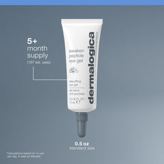 Dermalogica Awaken Peptide Eye Gel being applied under eye to reduce puffiness