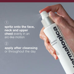 Dermalogica bottle label visible highlighting key ingredients and benefits