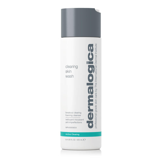 Dermalogica front bottle showing cleanser branding and clear formula benefits