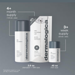 Dermalogica refill bag displayed with jar to show economical refill option