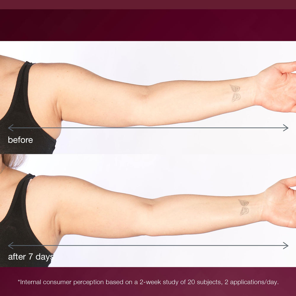 Dermalogica applying serum to thighs to target firmness and hydration