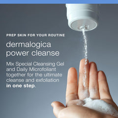 Gel on wet skin demonstrating Dermalogica rinse-off action and non-drying finish