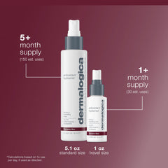Dermalogica next to makeup on vanity demonstrating use over cosmetics