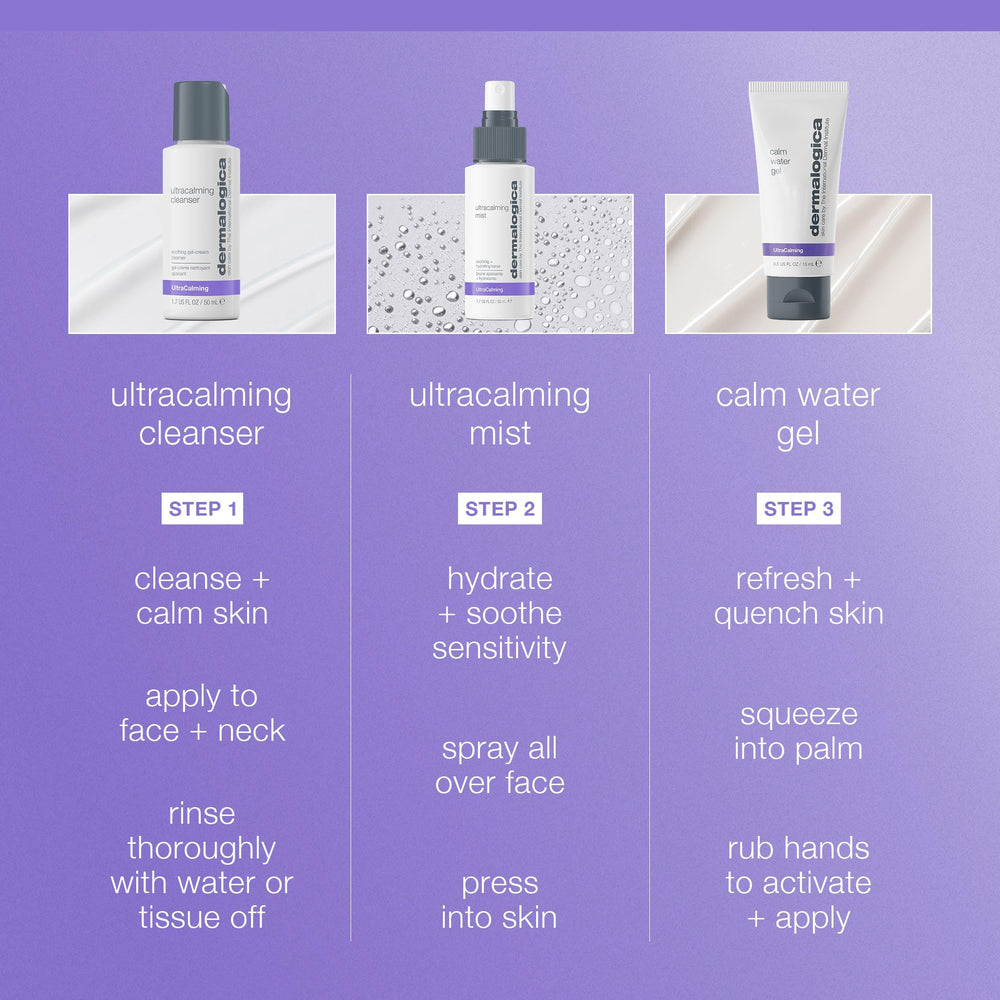 Dermalogica Sensitive Skin Rescue kit open with products neatly arranged