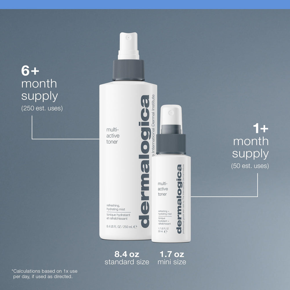 Dermalogica toner on bathroom shelf within skincare routine providing daily refresh benefit