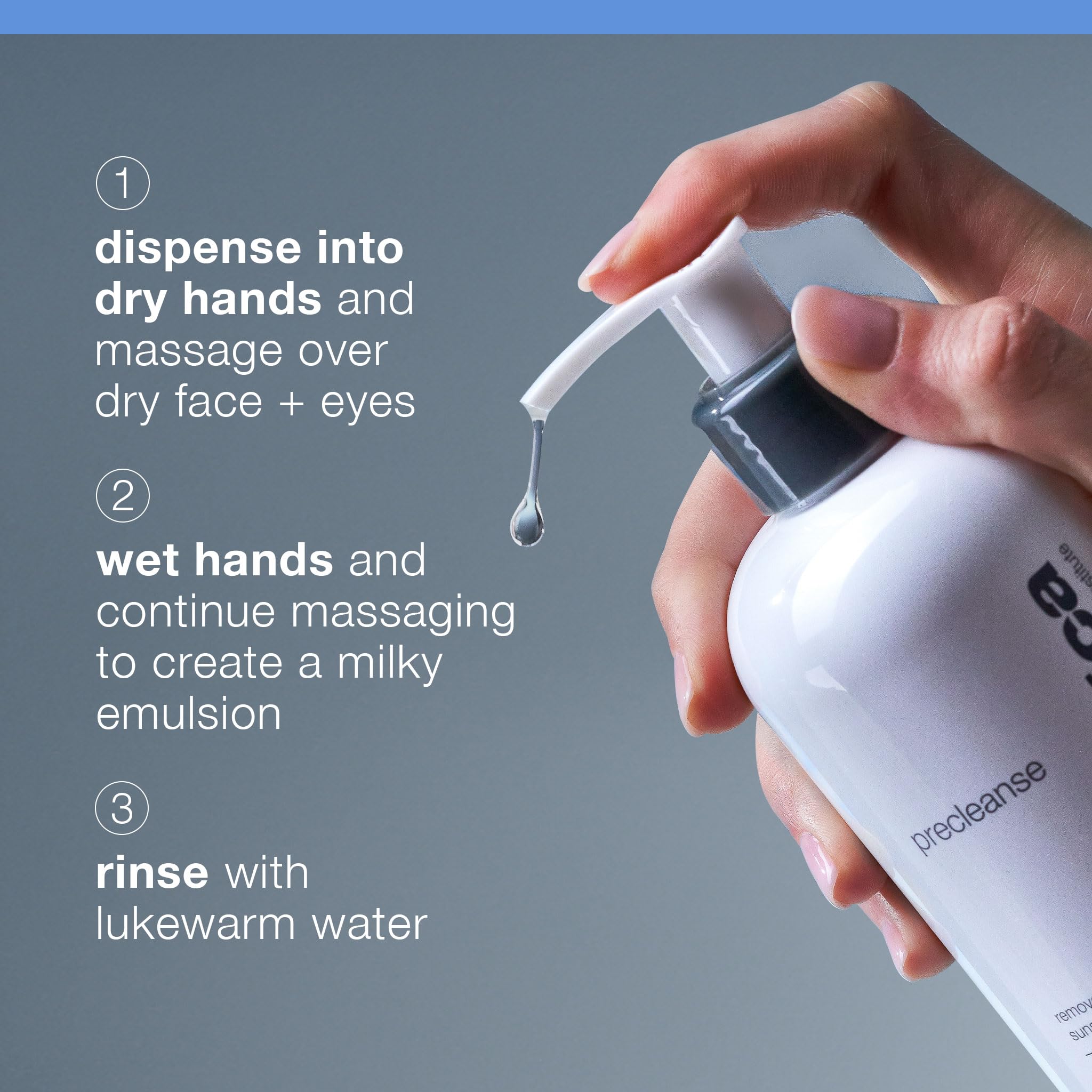 Dermalogica PreCleanse emulsified milky rinse demonstrating clean rinse-off and no residue