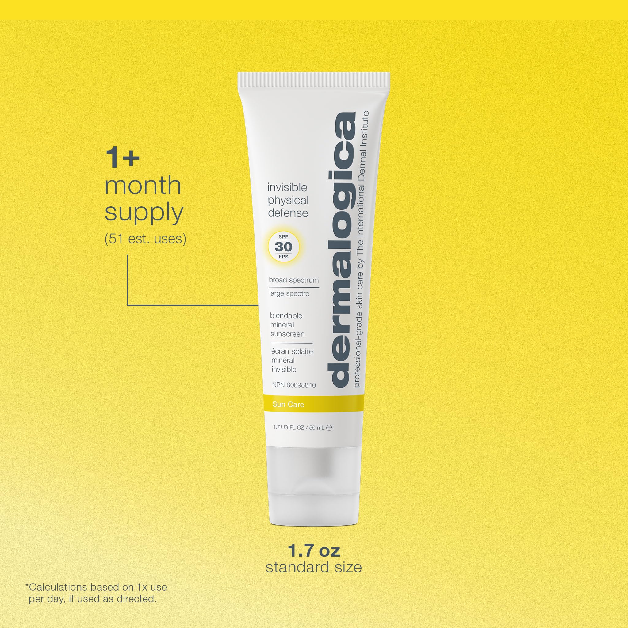 Dermalogica 1.7 fl oz tube beside common objects to show compact travel benefit
