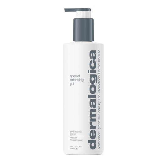 Dermalogica bottle front view showing branding and gentle cleanser benefits