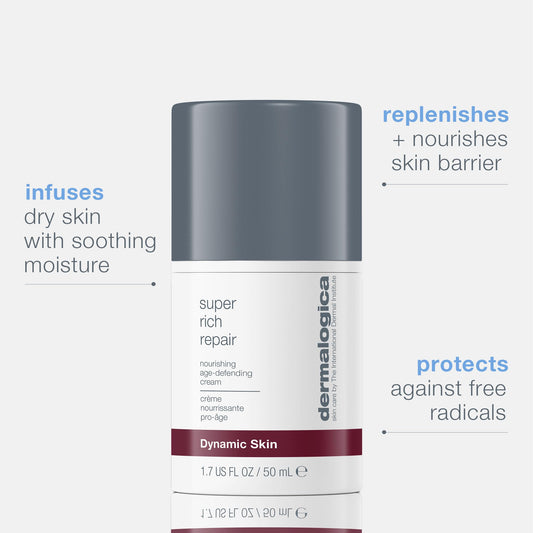 Dermalogica Super Rich Repair open jar cream texture highlighting rich emollient benefit
