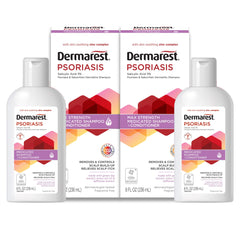 Dermarest front packaging showing medicated 2-in-1 bottle and benefits