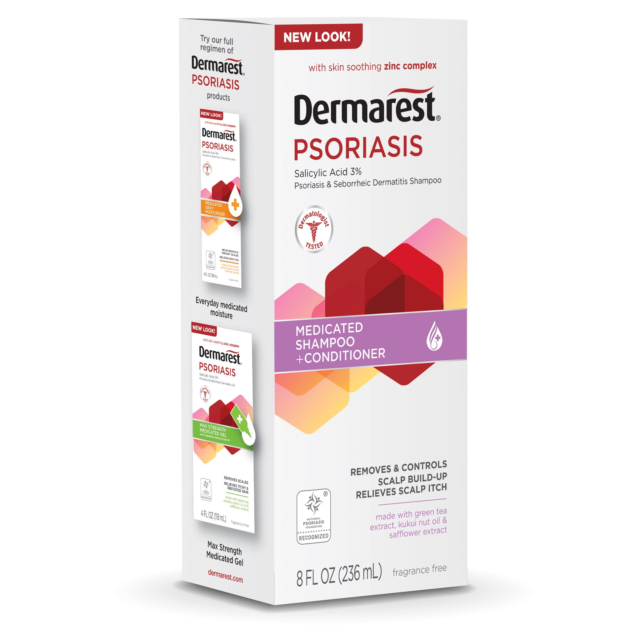 Dermarest product label close-up highlighting salicylic acid and zinc complex