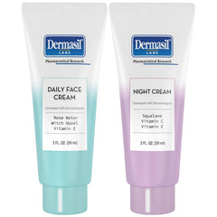 Dermasil front view of daily and night 2-pack showing compact tubes and labels for travel convenience