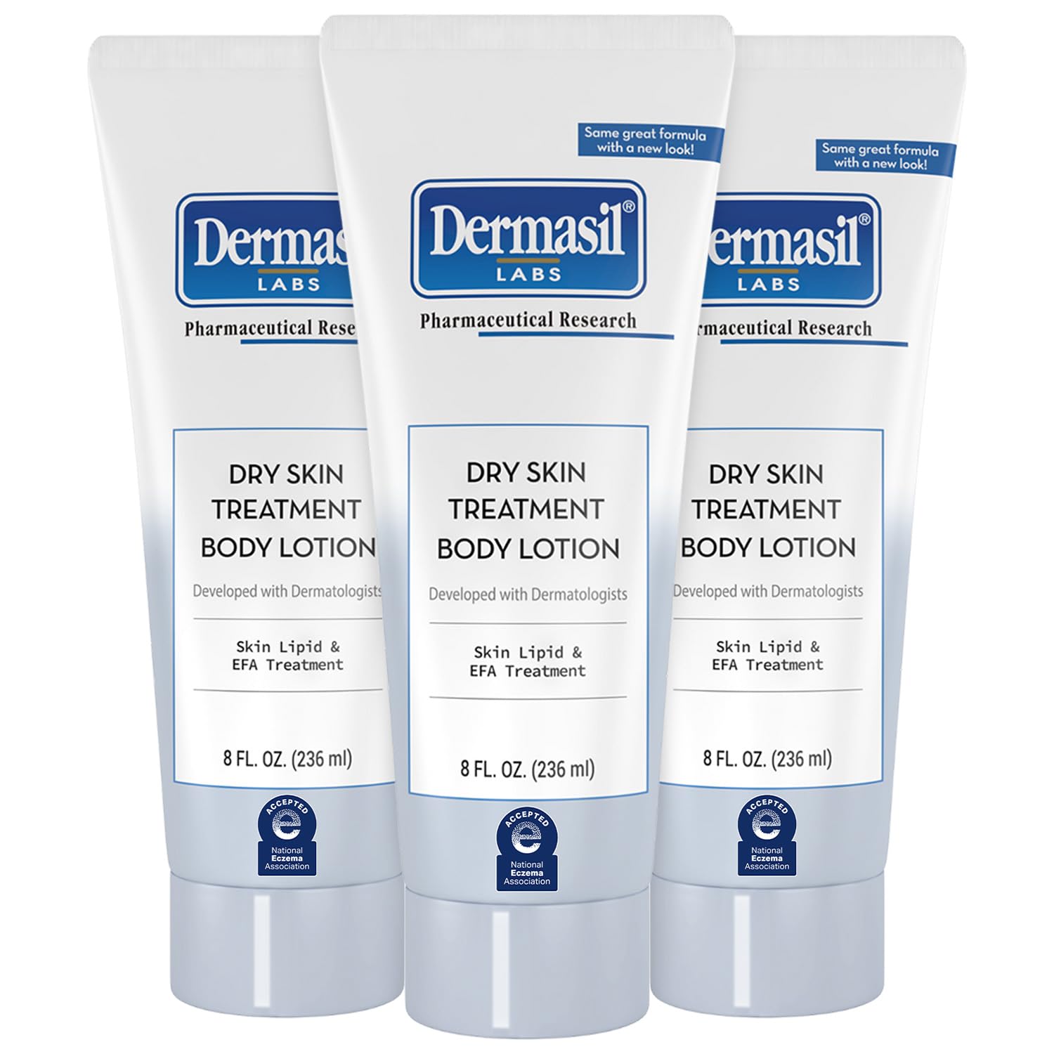 Dermasil front packaging showing three 8 oz tubes and product benefits