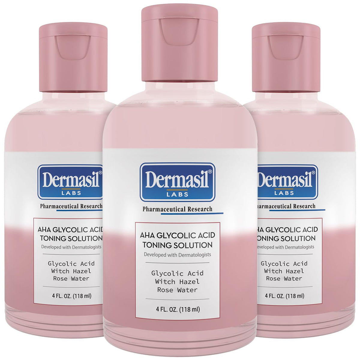 Dermasil toner front packaging showing bottle and three-pack benefits
