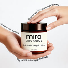 Dermasophia Mira lotion texture close-up highlighting smooth, fast-absorbing feel