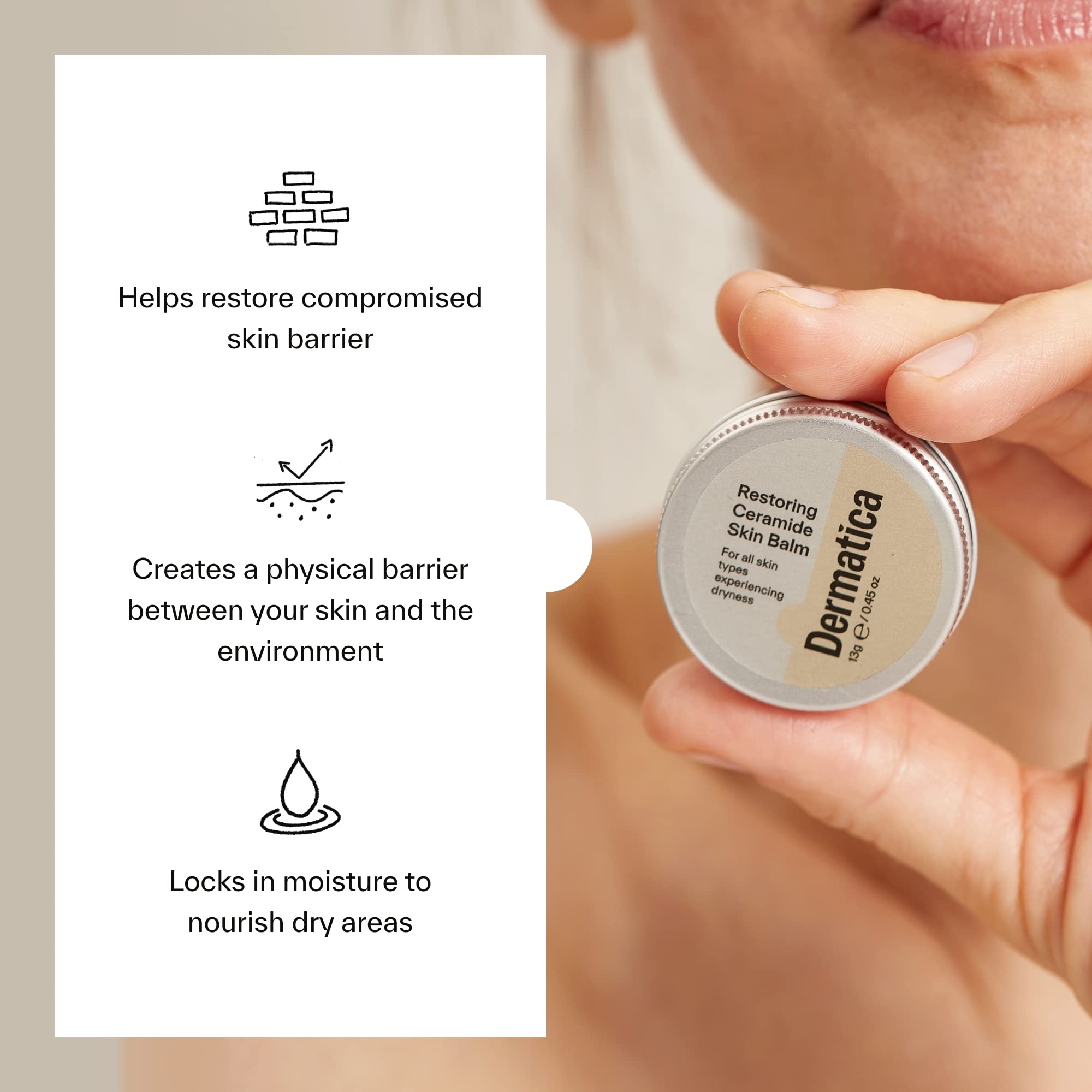Dermatica texture close-up displaying smooth ceramide-rich balm consistency