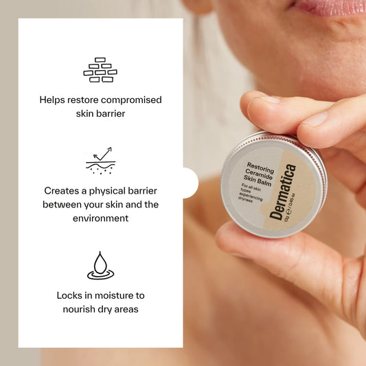 Dermatica texture close-up displaying smooth ceramide-rich balm consistency