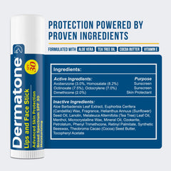 DERMATONE applied to lips demonstrating soothing, hydrating protection in use