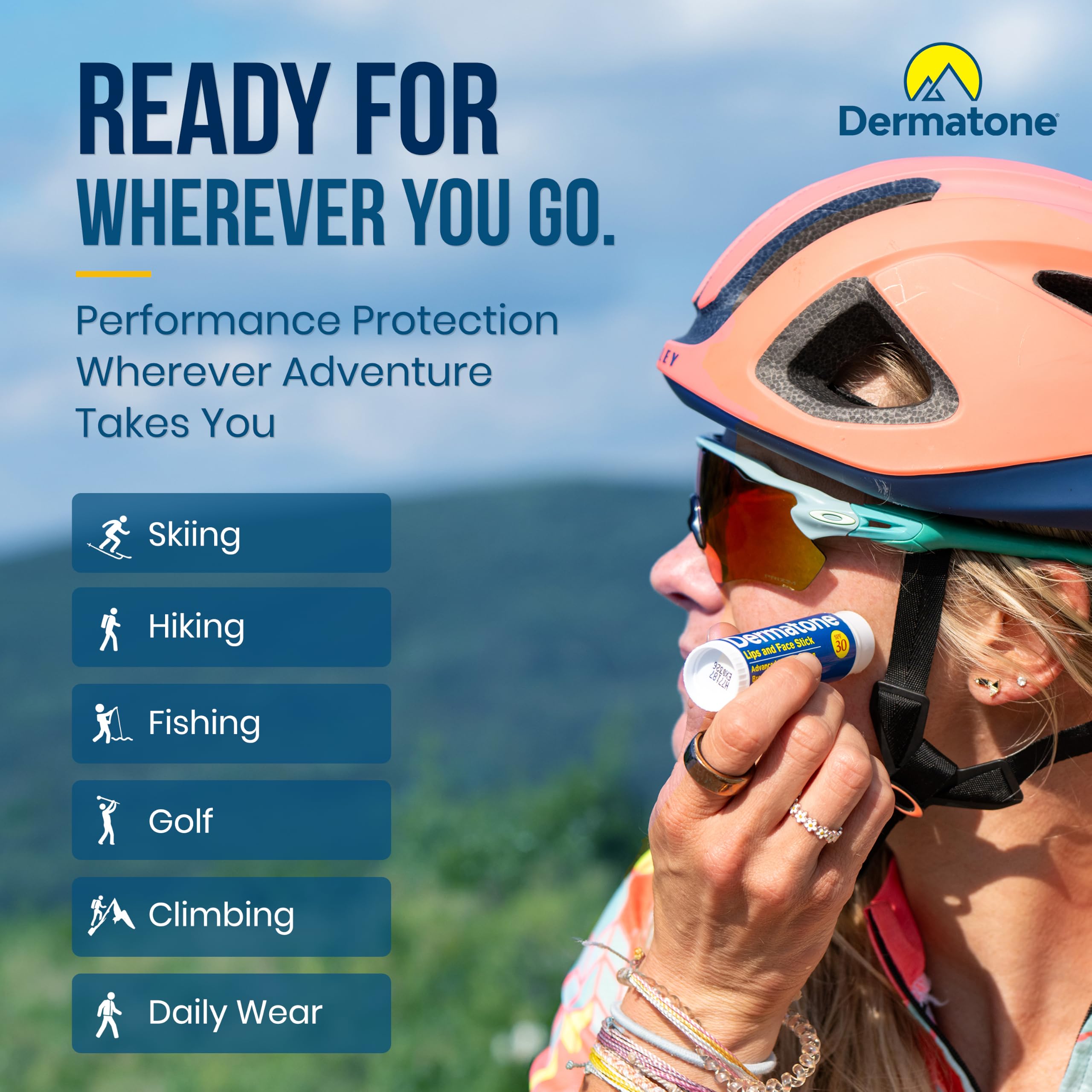 DERMATONE in skiing scenario protecting face and lips during cold-weather sport