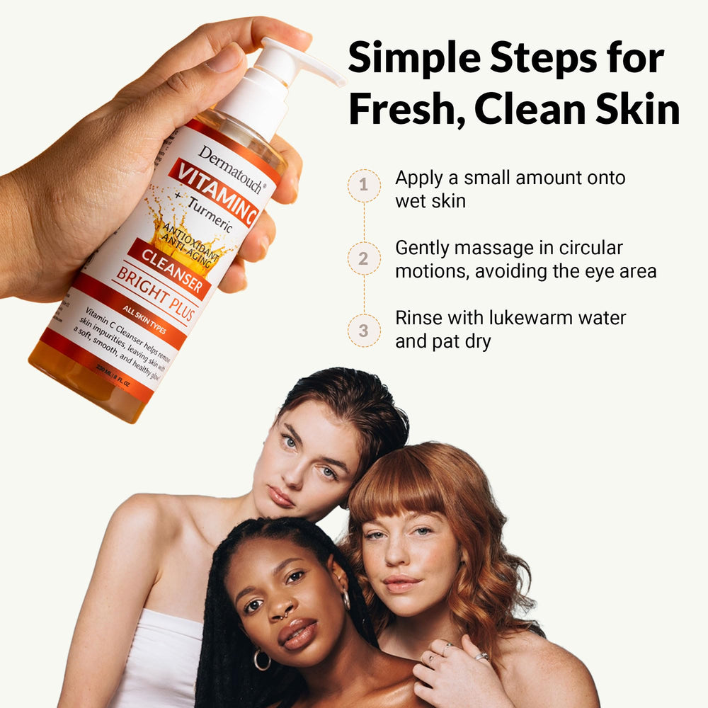 DERMATOUCH bottle held in hand illustrating 8 fl oz size and scale