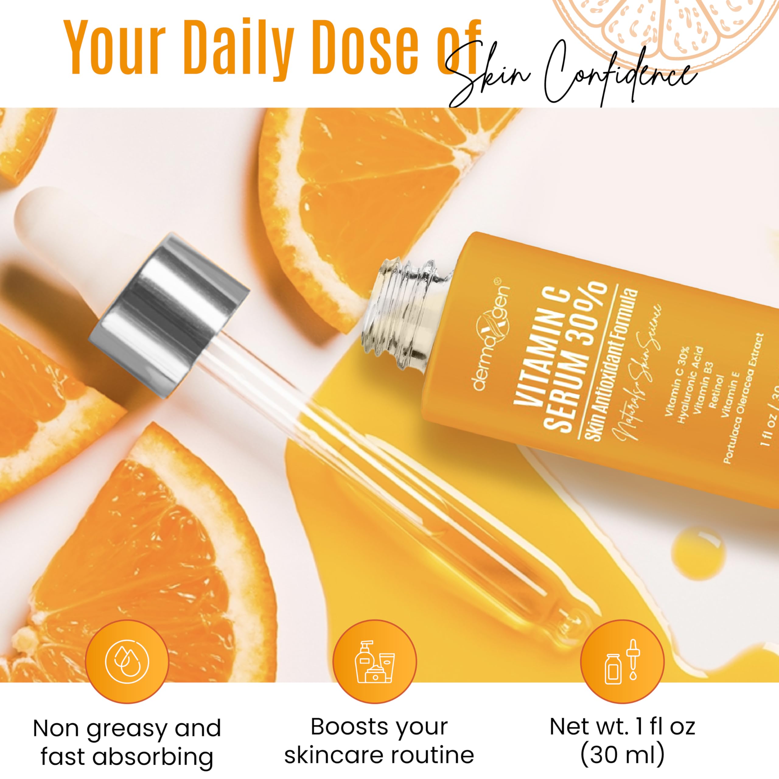 DERMAXGEN applying serum to face, illustrates easy layering under skincare