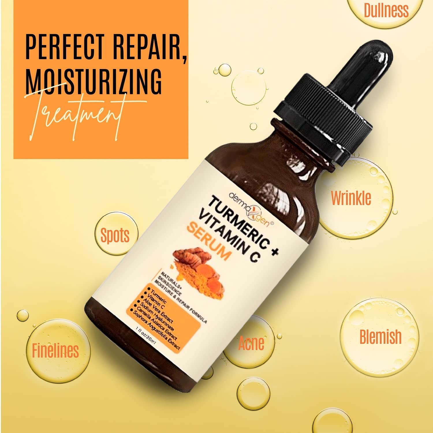 DERMAXGEN dropper closeup dispensing golden serum for precise application