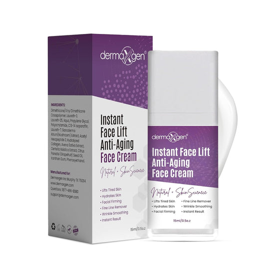 DERMAXGEN front jar showing compact 15ml packaging and instant lift benefit