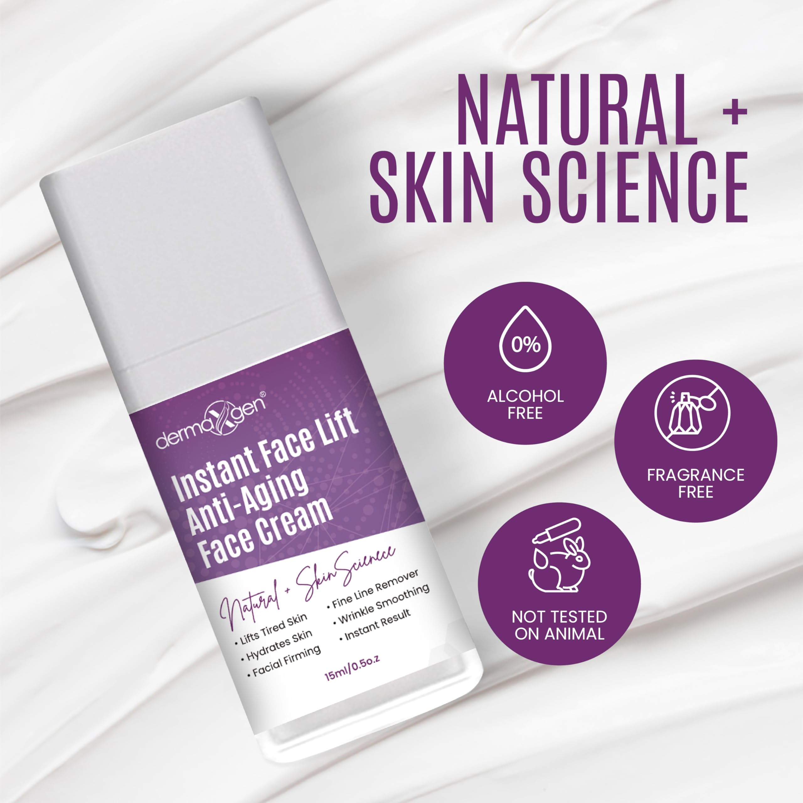 DERMAXGEN ingredients label close-up showing peptides and hyaluronic acid benefits