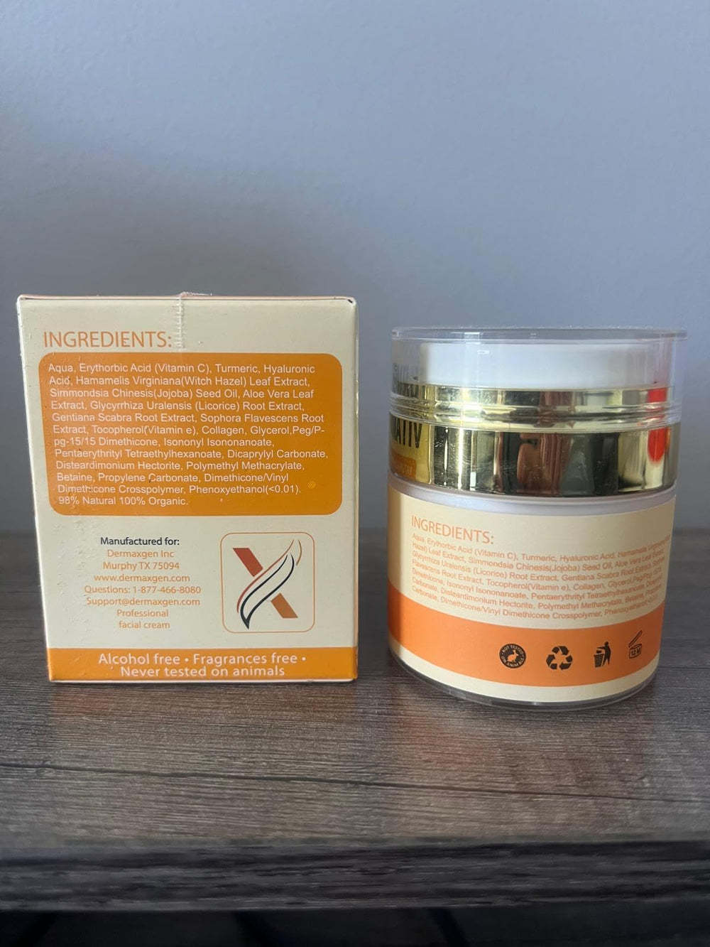 DERMAXGEN packaging label closeup showing ingredient list clarity benefit